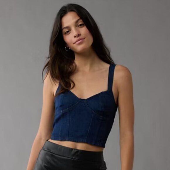 NWT American Eagle Denim Corset Top Size Dark Wash XXL - Picture 1 of 9